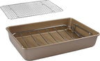 KitCom Bakeware Nonstick Carbon Steel Roaster with Flat Rack and V-Rack, 0.8MM Thickness Textured Base, Champagne Gold