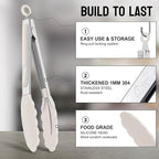 HOTEC Premium Stainless Steel Locking Kitchen Tongs with Silicon Tips, Set of 2-9" and 12",Khaki