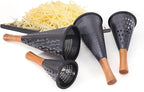 Cone Cheese Grater with Handle Stainless Steel Grater Triple Function Wood Handle Shredder Non-Slip Rubber Bottom Hand Held Multifunction Vegetables Grater Black 4-Size (Size M: 9.4" X 4.3" Black)