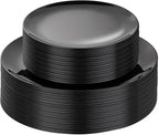 PULOTE 60 PCS Black Plastic Plates - Include 30 Dinner and 30 Dessert Plates, Black Disposable for Party,Birthday & New Year