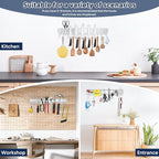 20 inch magnetic knife holder with 10 hooks, no drilling knife magnetic strip, and utensil hanger for wall. Powerful knife magnet rack includes tape and screw