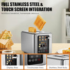 Touch screen Toaster 2 slice,Stainless Steel Digital Timer Toasters with Sound Function,6 Bread Types & 6 Shade Settings,Smart Extra Wide Slots Toaster with Bagel,Defrost Functions,Platinum