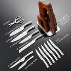 KINGSTONE Kitchen Knife Set with Block,14 Pcs German Stainless Steel Knife Set with Built-in Sharpener, Dishwasher Safe Knife Block Set (walnut, 14pcs)