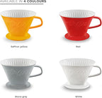 Creano Porcelain Coffee Dripper Saffron Yellow - Ceramic Cone Brewer - Pour Over Coffee Maker for Filter Bags Size 4 - Easy Manual Brew for pure taste - also for Camping, Hiking