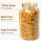 ComSaf Airtight Glass Jars with Lids 78oz Set of 3, Food Storage Canister Square - Storage Container with Clear Preserving Seal Wire Clip Fastening for Kitchen Canning Flour, Cereal, Pasta, Beans