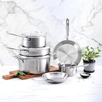 All-Clad D5 Brushed 5 Ply Stainless Steel Cookware Set 10 Piece w/ Frying Pans, Pots and Pans Set, Induction, Oven Broiler Safe 600F, Silver