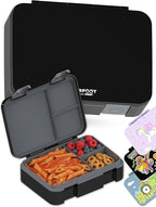 BEARFOOT Kids Lunch Box with Compartments – Compact & Lightweight | Leak-Proof, BPA-Free, Dishwasher & Microwave Safe | Hand-Drawn Design for Preschool, School, Travel (Black, 4 Cups)