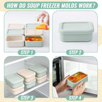 6 Packs 2 Cup Silicone Soup Freezer Molds with Lid Silicone Soup Freezer Trays Rectangle Reusable Food Preserving Tray Freezing Sauces Stews(Sage Green, Beige)