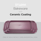 SYAINN Non-stick Ceramic Baking Sheet Set, 3 Pieces- Aluminum Steel Cookie Sheets for Baking-Includes Half/Quarter/Jelly Roll Pans-Warp Resistant, Toxic, PTFE & PFOA Free-Red