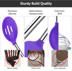 Silicone Spatula Spoon Set, 4 PCS Silicone Cooking Utensils Spatula Spoon Set with Stainless Steel Handle, BPA Free Kitchen Turners for Frying, Mixing, Serving, Draining, Turning, Stirring, Purple