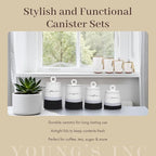 Young's Inc. 4 Pcs Set Casual Provincial Ceramic Canisters- Storage Container for Kitchen and Bathroom - Beautiful Home Decor Accent to Store Food, Coffee, Tea, and More - Green, White