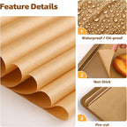 Beasea Parchment Paper Sheets for Baking, 200pcs 12x16 Inch Unbleached Precut Nonstick Heavy Duty Natural Parchment Baking Paper Sheets for Air Fryer Cooking, Grilling, Frying and Steaming