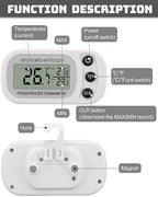 Frienda 12 Pack White Digital Fridge Thermometer Waterproof Refrigerator and Freezer Room Max/min Record Function LCD Screen Refrigerator Thermometer with Hook and Magnetic Back for Home