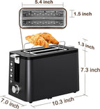 Mecity Toaster 2 Slice Stainless Steel Body, Timer, Bagel, Defrost, Reheat, Cancel Functions, Warming Rack, Removable Tray, 6 Browning Settings, Extra Wide Slots, Bread Toaster, 120V 800W Black