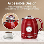Kawu Retro Electric Kettle, 1.3L Hot Tea Water Boiler with Temperature Gauge, 1355W Fast Boiling Tea Kettle with Stainless Steel Inner & Boil-Dry Protection, Auto Shut Off, 60°C Keep Warm, Food Grade