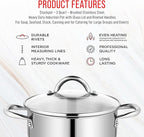 Stainless Steel Stockpot with Tempered Glass Lid 3 Quart, Durable 18/0 Stainless Steel, Impact-Bonded Base for Even Heating, Riveted Handles, Oven & All Stove Compatible, Safe Up To 500°F (260°C)