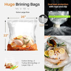 Turkey Roasting Pan, 17x13 Inch Nonstick Roaster Pan with Removable Rack, Turkey Baster, Meat Thermometer, Turkey Brine Bags, Ideal for Roasting Turkey, Meats & Vegetables (Cream&Silver)