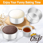 P&P CHEF Cake Pan Set of 4, Stainless Steel Baking Round Cake Pans Tins Bakeware for Birthday Wedding, Leak-proof & Easy Clean, Mirror Finish & Easy Releasing, 4 Inch