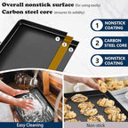 P&P CHEF 16 Inch Baking Cookie Sheet Pan, Carbon Steel Oven Tray, Non Stick Bakeware for Cooking Baking Bread Meat Vegetables, Sturdy & Healthy, Easy Clean, 1Pc