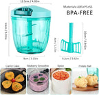 Ourokhome Manual Food Processor Vegetable Chopper, Portable Hand Pull String Garlic Mincer Onion Cutter for Veggies, Ginger, Fruits, etc., 900ml, Teal