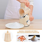 SUSTEAS Rotary Cheese Grater with Handle, Vegetable Slicer, 6 Interchangeable Blades, Reinforced Suction, Easy to Clean, Kitchen Shredder for Crushed Ice, Fruits, Nuts with Blade Storage Case, Beige