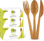100% Biodegradable Cutlery Made of Vegetable Fibers, 300 PCS of 6.7” Long Heavy-Duty and Splinter Free Eco-Friendly Spoons, Forks & Knives, Perfect Sustainable Cutlery by The Veggie Straws
