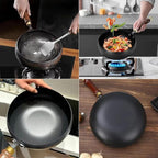 Jinswhdre Cast Iron Skillet, 9.5/11in Jinswhdre Japanese Irons Pan, Hand Forged Uncoated Iron Pan with Lid Spatula, Non-stick Wok for Cooker Gas Stir Fry Pans Durable and Rust-Free (No Lid,10.2in)