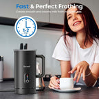 ECOWELL Automatic Milk Frother Heater Milk Boiler, 4 in 1 Electric Coffee Steamer for Heating Milk, Warm and Cold Foam, Coffee Latte, Macchiato, Cappuccinos, Hot Chocolate WMMF01, 8.1oz/240ml,Black