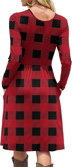 DB MOON Women Casual Long Sleeve Dresses Empire Waist Knee Length Loose Dress with Pockets
