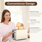 Mecity 2 Slice Touch Screen Toaster, 1.5" Wide Slot, Stainless Steel Smart Toaster for Bagels, Muffins, Waffles, Gluten-Free Breads, Defrost, Reheat, Timer, 120V 825W, Cream Color