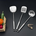 18/8 Stainless Steel Kitchen Utensils Set, 4 PCS 15in Metal Cooking Utensil Gadgets Tools Set with Spatula, Deep Ladle, Skimmer, Slotted Spatula Turner, Dishwasher Safe (4Pack)