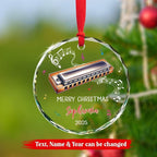 Harmonica Musical Instrument Glass Ornament Xmas 2025, Personalized Text & Name Instrument Christmas Ornament Gifts for Harmonica Player, Musician Xmas Keepsake, Custom Harmonicist Glass Ornaments