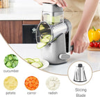 Rotary Cheese Graters with 4 Blades, Hand Crank Cheese Grater with Waffle Slicer, Red, Black and White Cheese Shredder with Suction Base, Easier for Shredding & Grating (Grey, 4 Graters)