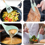 Kitchen Utensils Set, 5 Pcs Non-Stick Silicone Kitchen Cooking Utensils with Wooden Handle, Kitchen Spatula Cookware Utensils Set, Heat Resistant Silicone Kitchen Gadgets (Light Green)