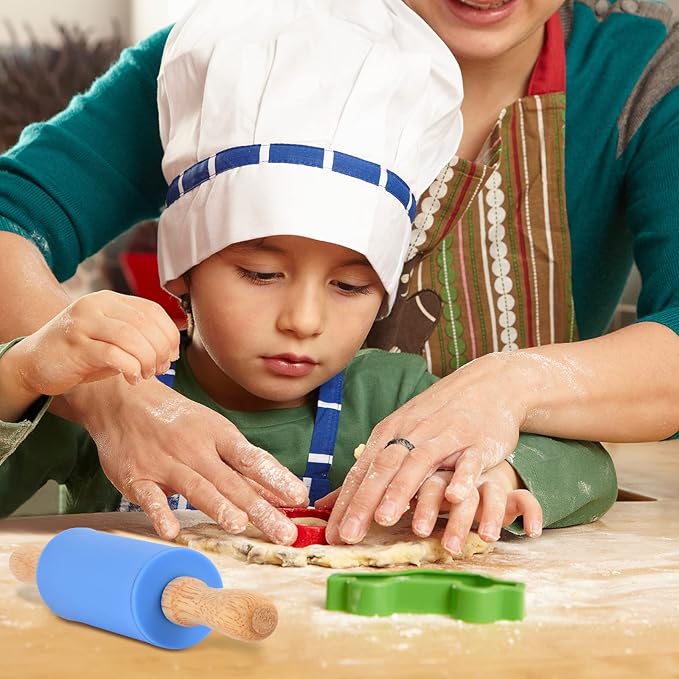 Mini Silicone Rolling Pin for Kids, Non-stick Surface Wood Handle, 9 Inch 1 Pack Red