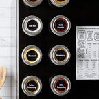Talented Kitchen Magnetic Spice Jars for Refrigerator - 3 oz, Stainless Steel, Set of 12 - Spice Containers with Labels - Magnetic Travel Containers & Camper Must-Haves