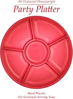 Plasticpro 6 Sectional Round Plastic Serving Tray/Platter (2, Red)