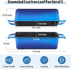 P&P CHEF 2 In 1 Enameled Cast Iron Loaf Pan with Lid, 9 x 5 Inch Bread Loaf Pans for Baking Homemade Sourdough Bread, Meatloaf, Toast, Cake, Nonstick & Healthy & Sturdy, 2 Piece Set - Blue