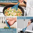 Silicone Kitchen Cooking Utensils Set 5Pcs Non-Stick Silicone Kitchen Utensils Set Spatula Spoon Turner Ladle with Wooden Handle, Heat Resistant Cooking Gadgets for Nonstick Cookware BPA-FREE
