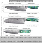 WILDMOK Professional Kitchen Knife Sets 3 PCS,Damascus Steel Chef Knife Set, 3PCS Ultra Sharp Japanese Kitchen Knives, Ergonomic Resin Handle Elegant Gift Box for Home or Restaurant