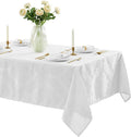 Newbridge Barcelona Luxury Damask Fabric Tablecloth, 52” Wide x 70” Rectangle, White, 100% Polyester, No Iron, Soil Resistant Dining Room, Party and Banquet Table Cover