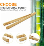 2 Pack Premium Bamboo Toaster Tongs, 10 Inches Natural Wooden Tongs with Serrated Tips for a Secure Grip on Toast, Bagels, Pastries, and Salads, Reusable for Cooking & Serving