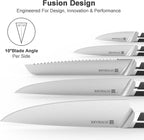 Kitchen Knife Set, 6 PCS Knife Sets for Kitchen with Block, X50CrMoV15 High Carbon German Steel Knife Set, Space-Saving Design for Home and Professional Kitchens, Black