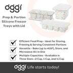 Oggi Prep & Portion Silicone Freezer Trays with Lid - Freezer Molds for Food, Ice Cube Tray, Food Prep Containers, Freezer Storage Containers, for Soup, Smoothie Cubes, Broth, Leftovers - 2 Cup x2