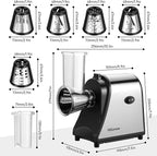 Homdox 250W Electric Cheese Grater, Electric Slicer Shredder, Salad Maker Electric Grater Electric Cheese Grater/Shredder with 5 Free Attachments, Ivory