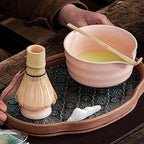 Matcha Tea Set, 5-Piece Ceremonial Kit with Ceramic Matcha Bowl (Chawan), Bamboo Whisk (Chasen) & Holder, Stainless Steel Sifter, Bamboo Scoop (Chashaku) — Japanese Tea Ceremony Gift (Pink)