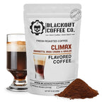 Blackout Coffee Climax Amaretto, Irish Cream & Kahlua Flavored Ground Coffee – Medium Roast, Smooth Taste, Guilt-Free Indulgence – Freshly Roasted 12oz Bag, American Made