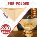 Pre-Folded Unbleached Cone Coffee Filters – Premium Canadian-Imported Thick Paper, Compatible with CHEMEX Pour-Over Coffee Makers (240)