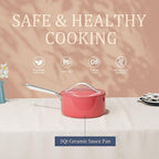 3.5QT Nonstick Ceramic Sauce Pan with Lid 8 Inch Ceramic Cookware Even Heat Distribution, Non Toxic PFAS-Free Healthy Cooking Pot for All Stovetops, Oven Safe Up To 500°F, Fusion Red