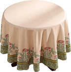 patdrea Designer Green Tablecloth for Round Table,Vintage Linen Leaves Pattern Table Cloth,Floral Cover Fall Decor for Kitchen Dining Christmas,Thanksgiving,Diameter 67"-Cecilia D